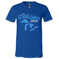 Great Lakes Shark Free And Unsalted Summer Vacation Lake Life Gift V-Neck T-Shirt