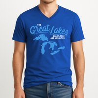Great Lakes Shark Free And Unsalted Summer Vacation Lake Life Gift V-Neck T-Shirt