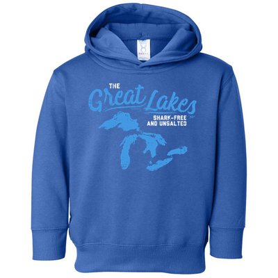 Great Lakes Shark Free And Unsalted Summer Vacation Lake Life Gift Toddler Hoodie
