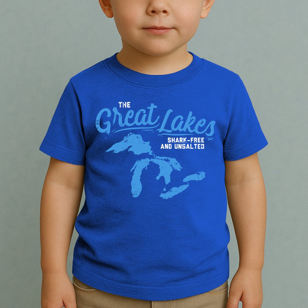 Great Lakes Shark Free And Unsalted Summer Vacation Lake Life Gift Toddler T-Shirt