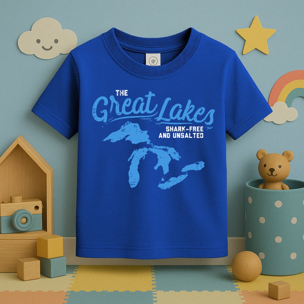 Great Lakes Shark Free And Unsalted Summer Vacation Lake Life Gift Toddler T-Shirt