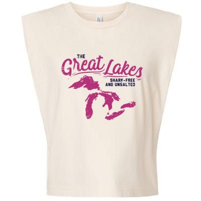 Great Lakes Shark Free And Unsalted Summer Vacation Funny Gift Garment-Dyed Women's Muscle Tee