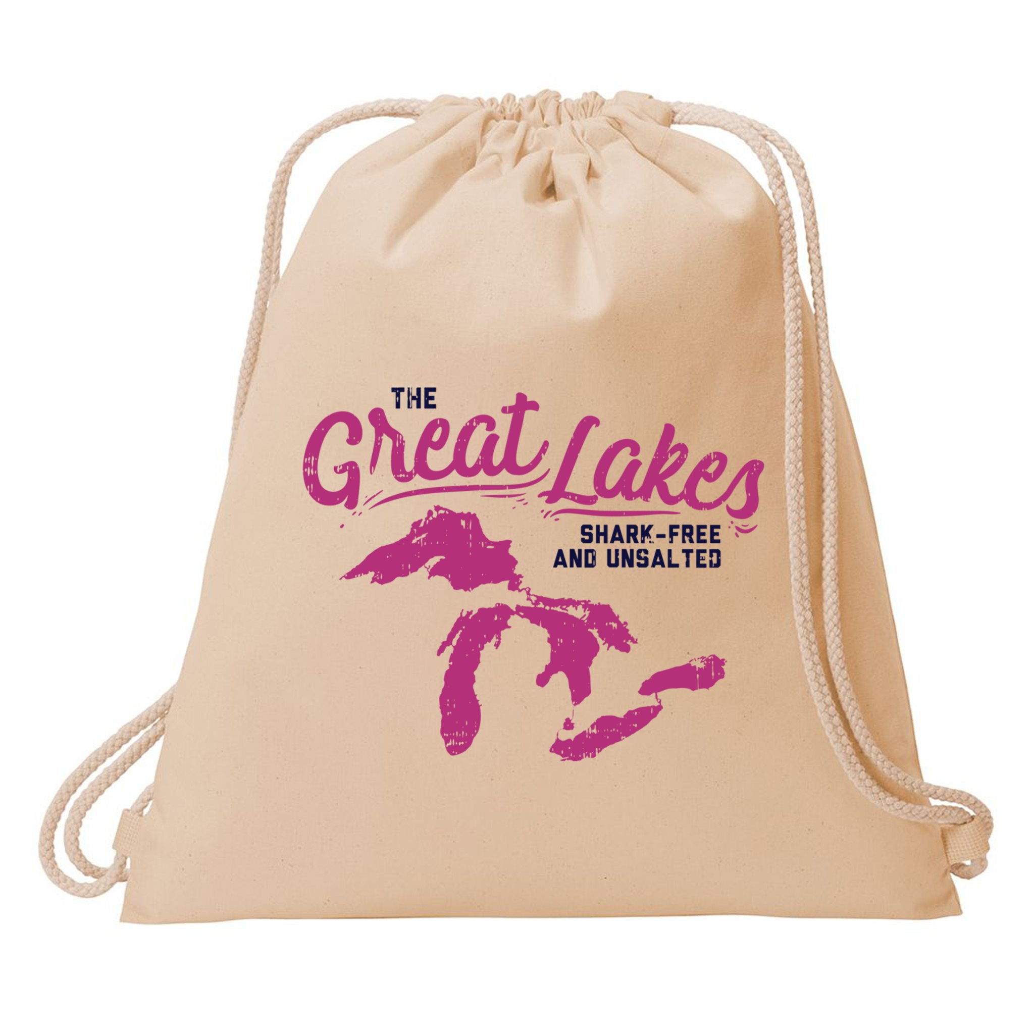 Great Lakes Shark Free And Unsalted Summer Vacation Funny Gift Drawstring Bag