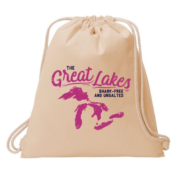 Great Lakes Shark Free And Unsalted Summer Vacation Funny Gift Drawstring Bag