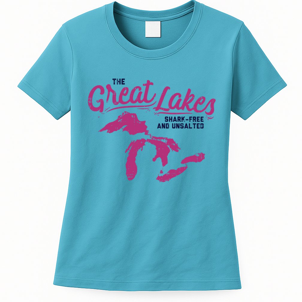 Great Lakes Shark Free And Unsalted Summer Vacation Funny Gift Womens T-Shirt