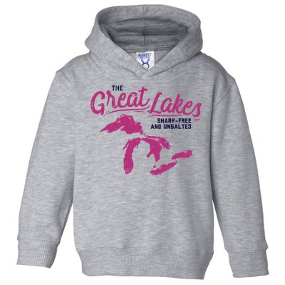 Great Lakes Shark Free And Unsalted Summer Vacation Funny Gift Toddler Hoodie