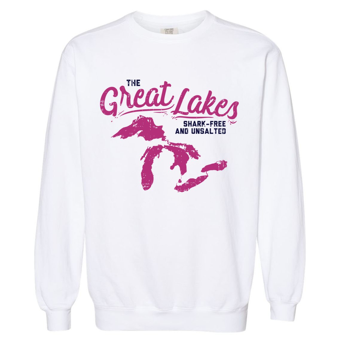 Great Lakes Shark Free And Unsalted Summer Vacation Funny Gift Garment-Dyed Sweatshirt