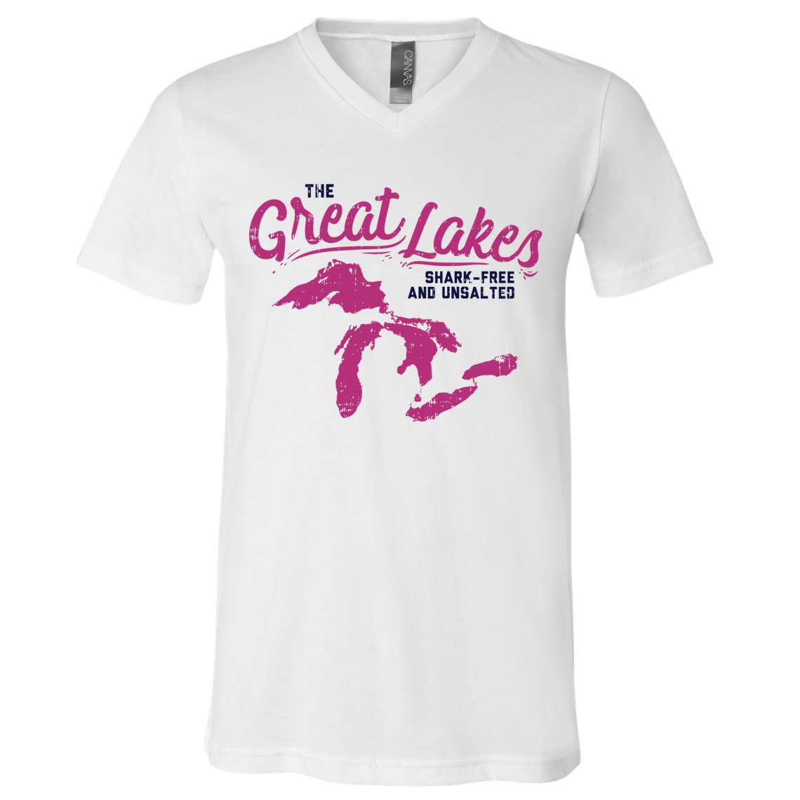 Great Lakes Shark Free And Unsalted Summer Vacation Funny Gift V-Neck T-Shirt