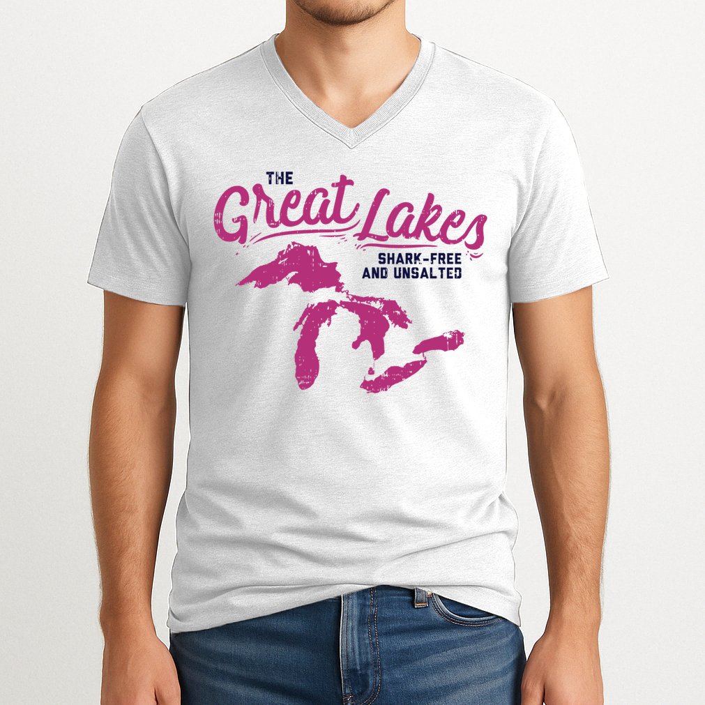Great Lakes Shark Free And Unsalted Summer Vacation Funny Gift V-Neck T-Shirt