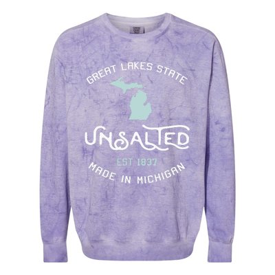 Great Lakes State Unsalted Est 1837 Made In Michigan Colorblast Crewneck Sweatshirt