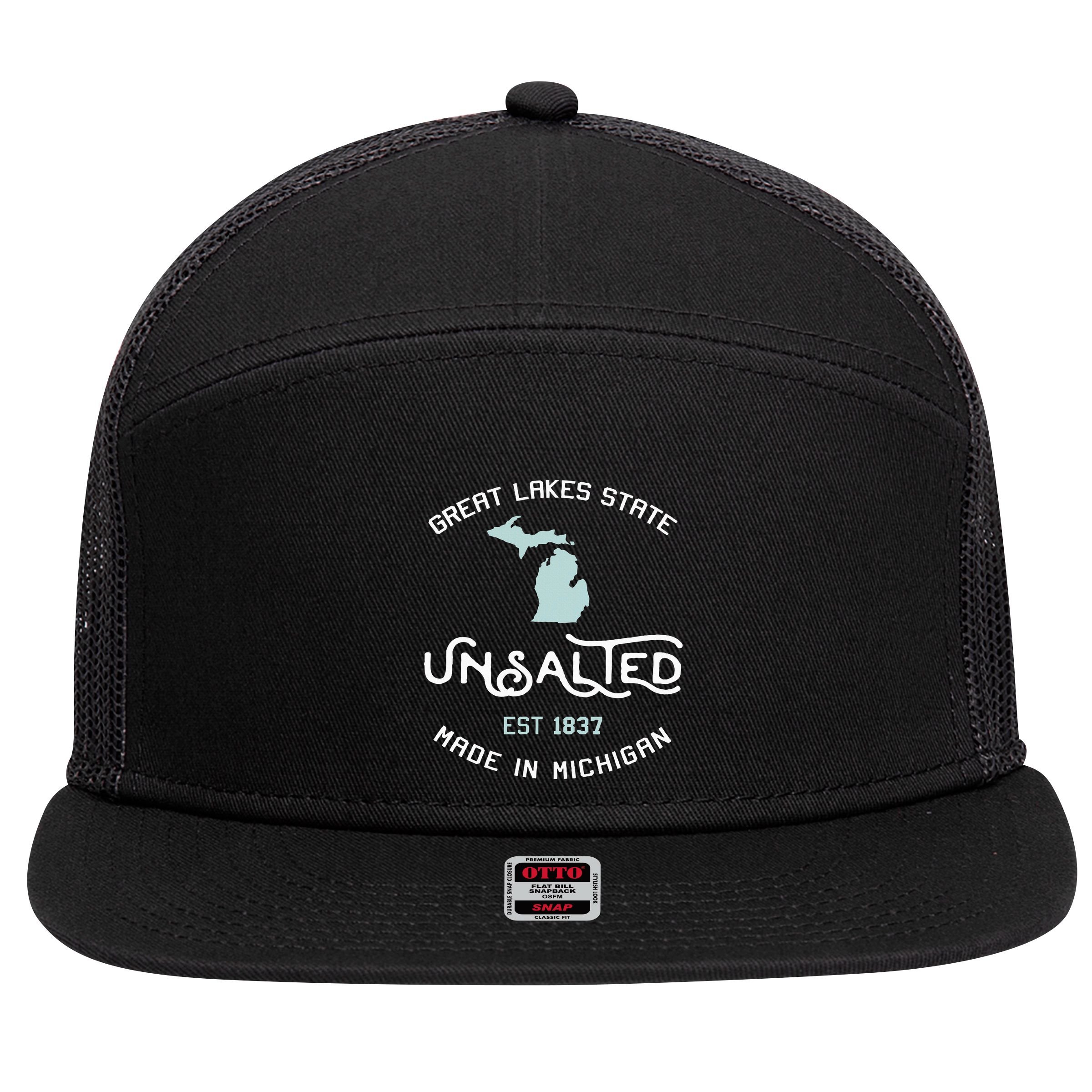 Great Lakes State Unsalted Est 1837 Made In Michigan 7 Panel Mesh Trucker Snapback Hat