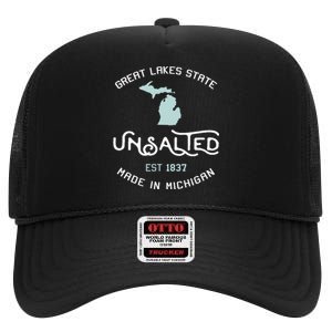 Great Lakes State Unsalted Est 1837 Made In Michigan High Crown Mesh Back Trucker Hat