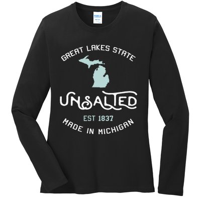 Great Lakes State Unsalted Est 1837 Made In Michigan Ladies Long Sleeve Shirt