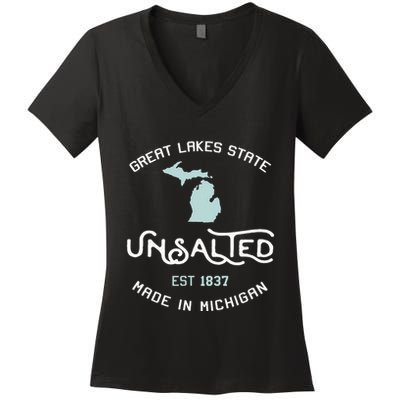 Great Lakes State Unsalted Est 1837 Made In Michigan Women's V-Neck T-Shirt