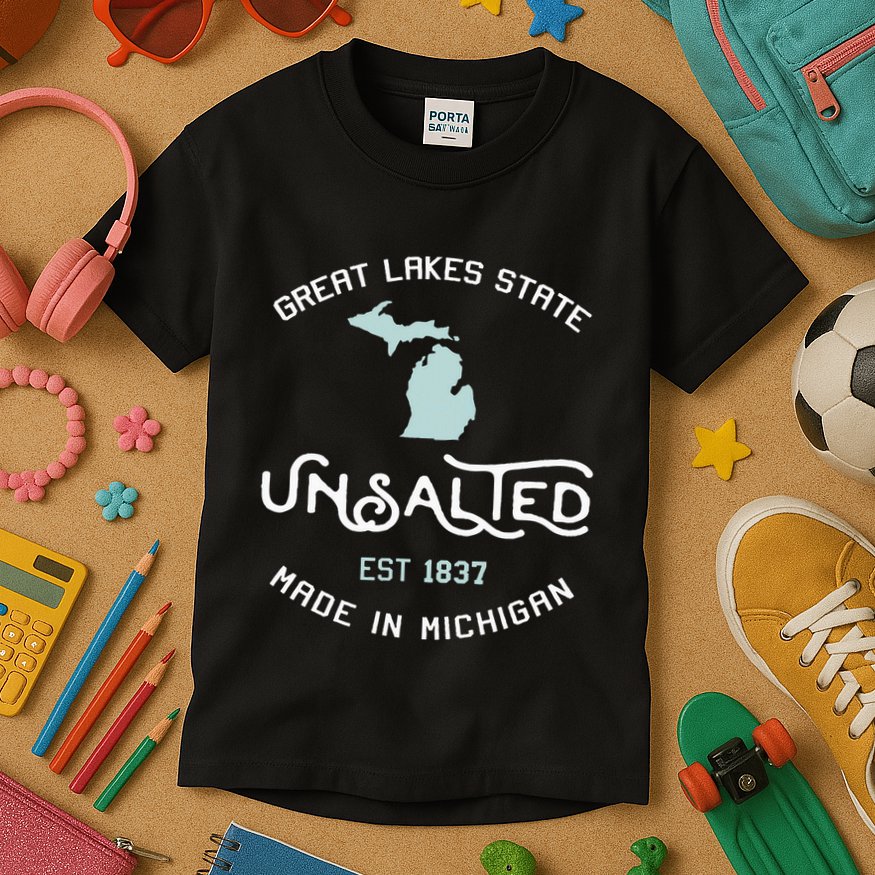 Great Lakes State Unsalted Est 1837 Made In Michigan Kids T-Shirt