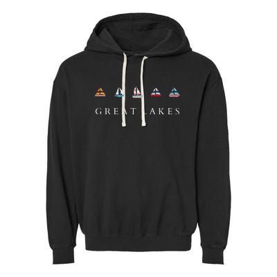 Great Lakes Sailing Americana Lake Michigan Lake Superior Garment-Dyed Fleece Hoodie