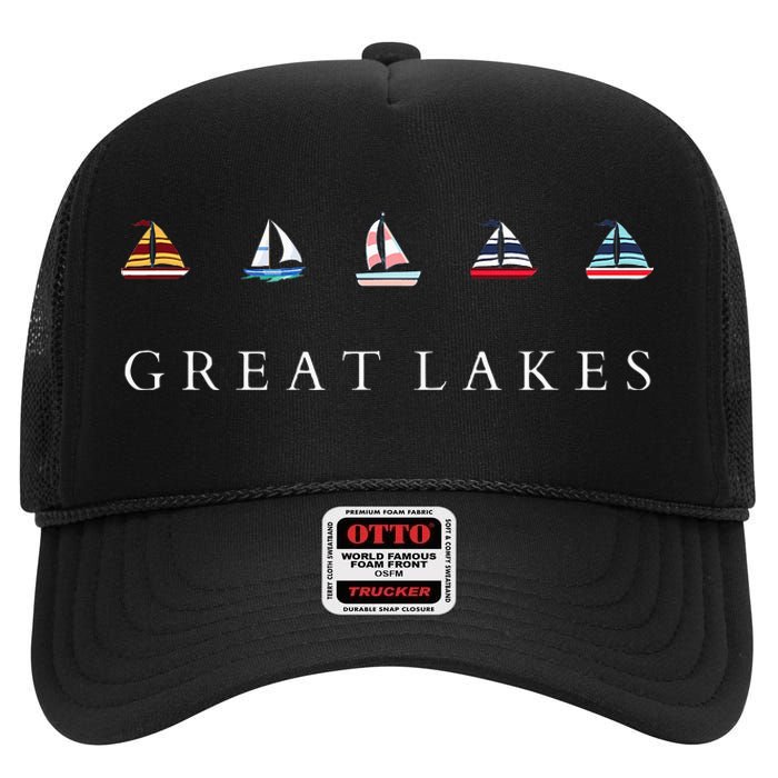 Great Lakes Sailing Americana Lake Michigan Lake Superior High Crown Mesh Back Trucker Hat