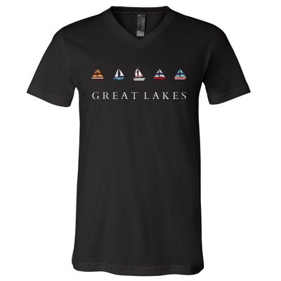 Great Lakes Sailing Americana Lake Michigan Lake Superior V-Neck T-Shirt