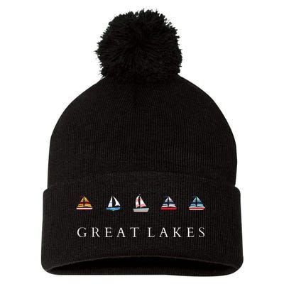 Great Lakes Sailing Americana Lake Michigan Lake Superior Pom Pom 12in Knit Beanie