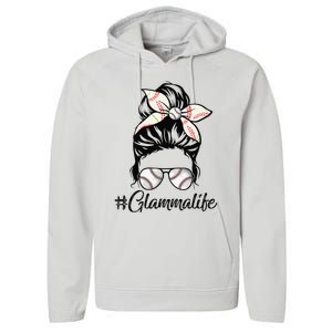 Glamma Life Softball Baseball Mother's Day Messy Bun Performance Fleece Hoodie