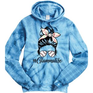 Glamma Life Softball Baseball Mother's Day Messy Bun Tie Dye Hoodie