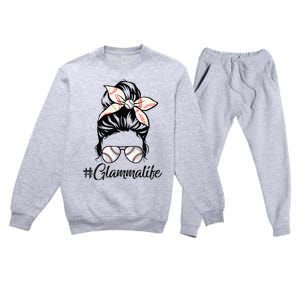 Glamma Life Softball Baseball Mother's Day Messy Bun Premium Crewneck Sweatsuit Set