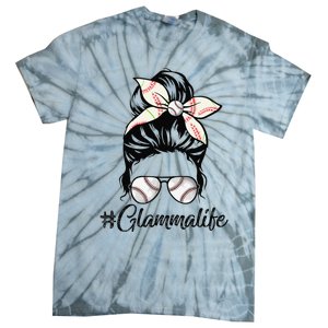 Glamma Life Softball Baseball Mother's Day Messy Bun Tie-Dye T-Shirt