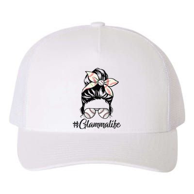 Glamma Life Softball Baseball Mother's Day Messy Bun Yupoong Adult 5-Panel Trucker Hat