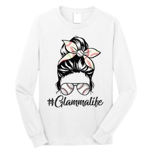 Glamma Life Softball Baseball Mother's Day Messy Bun Long Sleeve Shirt