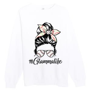 Glamma Life Softball Baseball Mother's Day Messy Bun Premium Crewneck Sweatshirt