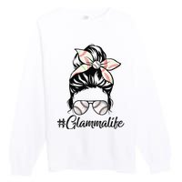 Glamma Life Softball Baseball Mother's Day Messy Bun Premium Crewneck Sweatshirt