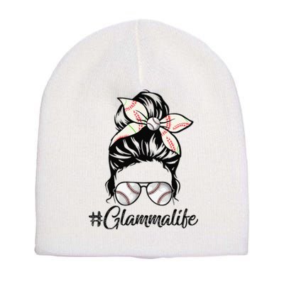 Glamma Life Softball Baseball Mother's Day Messy Bun Short Acrylic Beanie