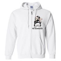 Glamma Life Softball Baseball Mother's Day Messy Bun Full Zip Hoodie