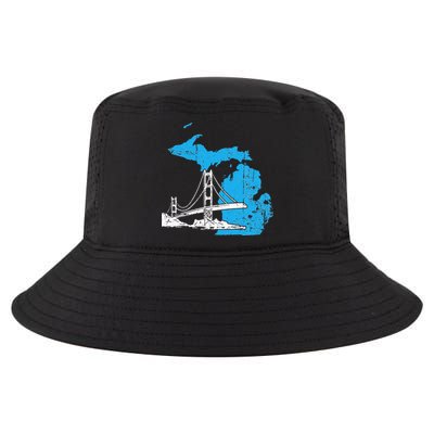 Great Lakes Shaped  Summer Michigan Mackinac Bridge Cool Comfort Performance Bucket Hat