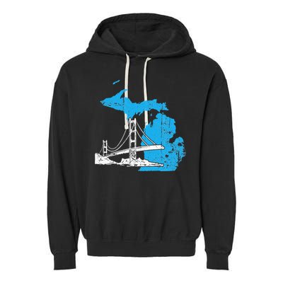 Great Lakes Shaped  Summer Michigan Mackinac Bridge Garment-Dyed Fleece Hoodie