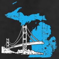 Great Lakes Shaped  Summer Michigan Mackinac Bridge 7 Panel Mesh Trucker Snapback Hat