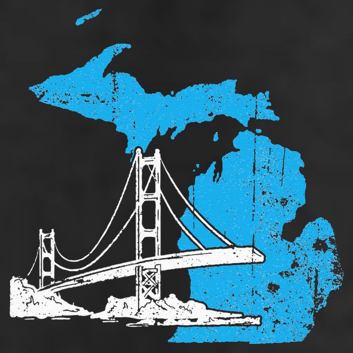 Great Lakes Shaped  Summer Michigan Mackinac Bridge 7 Panel Mesh Trucker Snapback Hat