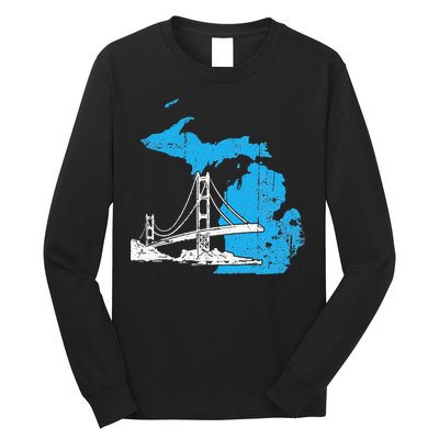 Great Lakes Shaped  Summer Michigan Mackinac Bridge Long Sleeve Shirt