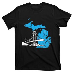 Great Lakes Shaped  Summer Michigan Mackinac Bridge T-Shirt