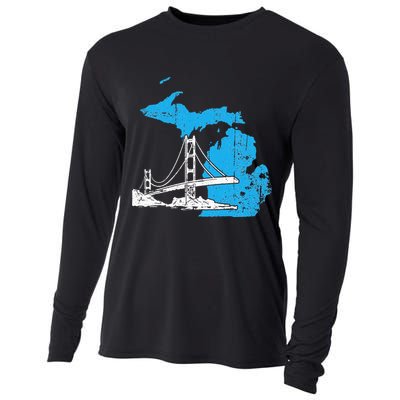 Great Lakes Shaped  Summer Michigan Mackinac Bridge Cooling Performance Long Sleeve Crew