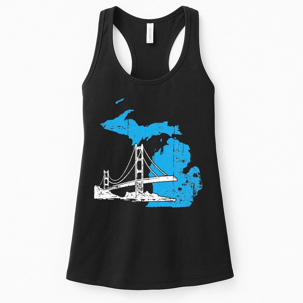 Great Lakes Shaped  Summer Michigan Mackinac Bridge Womens Tank Top