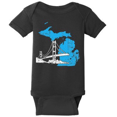 Great Lakes Shaped  Summer Michigan Mackinac Bridge Baby Bodysuit