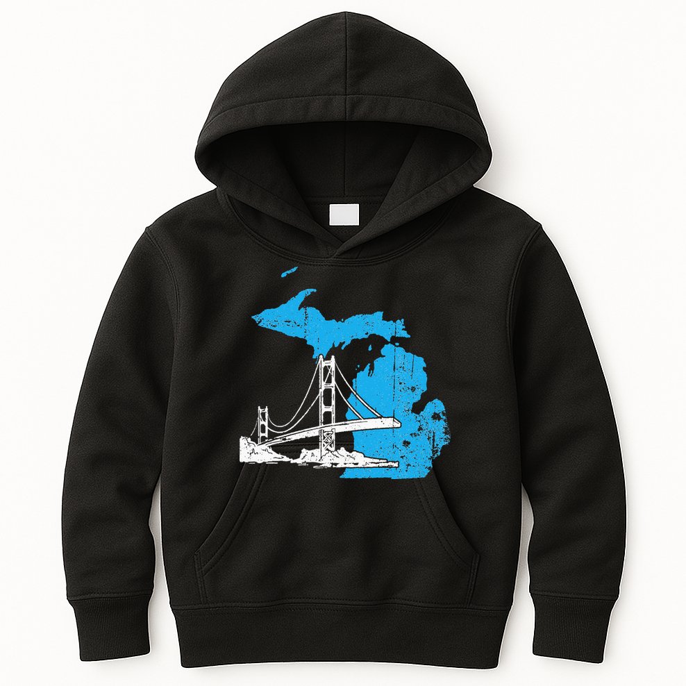 Great Lakes Shaped  Summer Michigan Mackinac Bridge Kids Hoodie