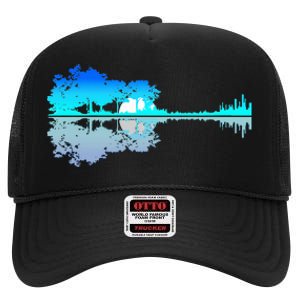 Guitar Lake Shadow Love Guitar Musician High Crown Mesh Back Trucker Hat