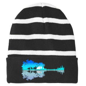 Guitar Lake Shadow Love Guitar Musician Striped Beanie with Solid Band