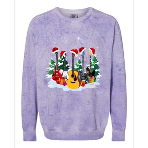 Guitar Lover Santa Hat Christmas Tree Funny Music Loves Xmas Funny Gift Colorblast Crewneck Sweatshirt