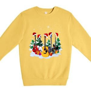 Guitar Lover Santa Hat Christmas Tree Funny Music Loves Xmas Funny Gift Premium Crewneck Sweatshirt