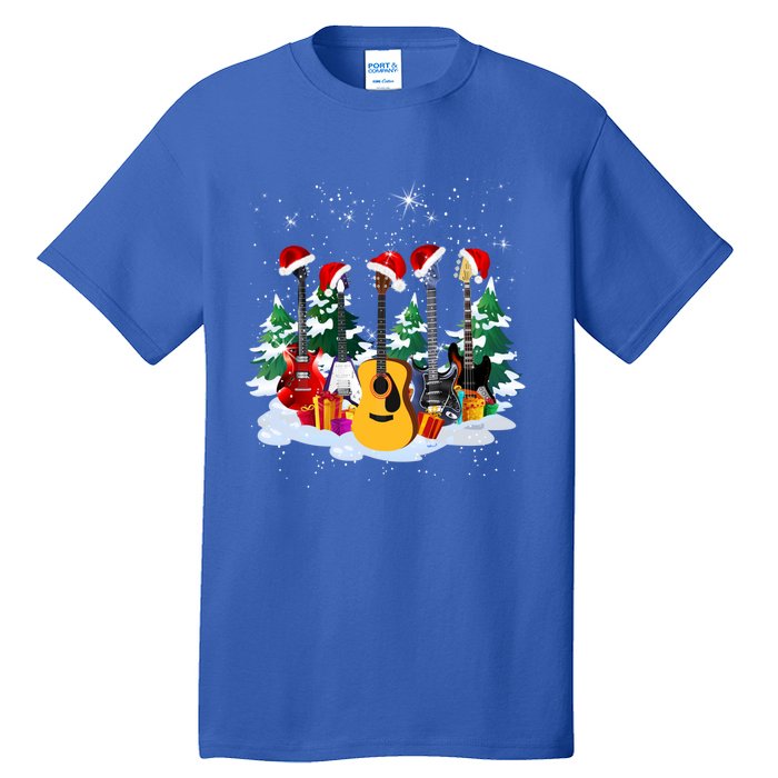 Guitar Lover Santa Hat Christmas Tree Funny Music Loves Xmas Funny Gift Tall T-Shirt