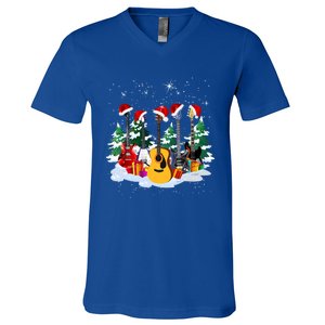 Guitar Lover Santa Hat Christmas Tree Funny Music Loves Xmas Funny Gift V-Neck T-Shirt