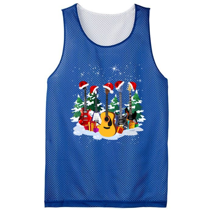 Guitar Lover Santa Hat Christmas Tree Funny Music Loves Xmas Funny Gift Mesh Reversible Basketball Jersey Tank